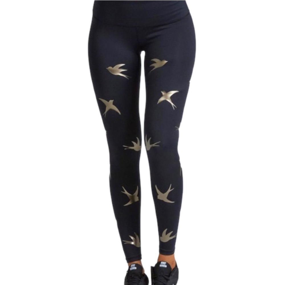 Noli Butter Metallic Bird Black Leggings Activewear Pants sz M